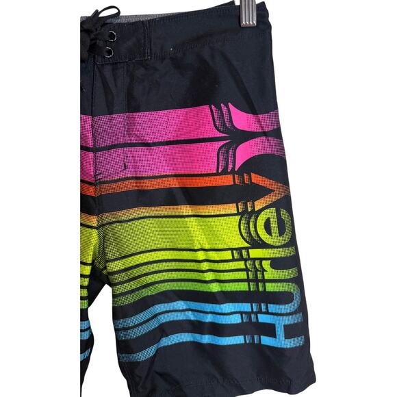 Hurley Boys Boards Shorts Size 14 27 Black Pink Stripe Surf Drawstring New - Picture 2 of 9
